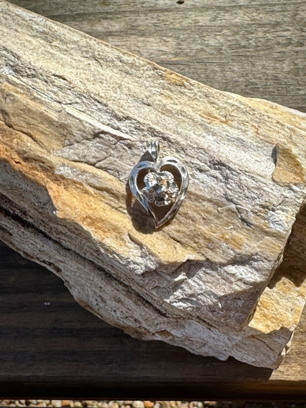 Sterling Silver Heart Pendant with Silver Flower